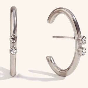 Sterling Silver Crystal Accent Hoop Earrings Stainless Steel